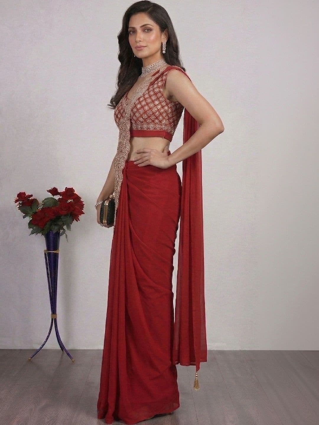 SmileyFashion Embellished Embroidered Pure Georgette Designer Saree thumbnail 4