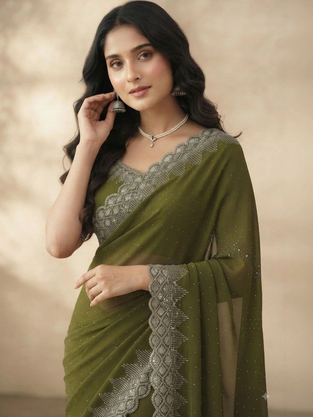 SmileyFashion Embellished Pure Georgette Saree thumbnail 4