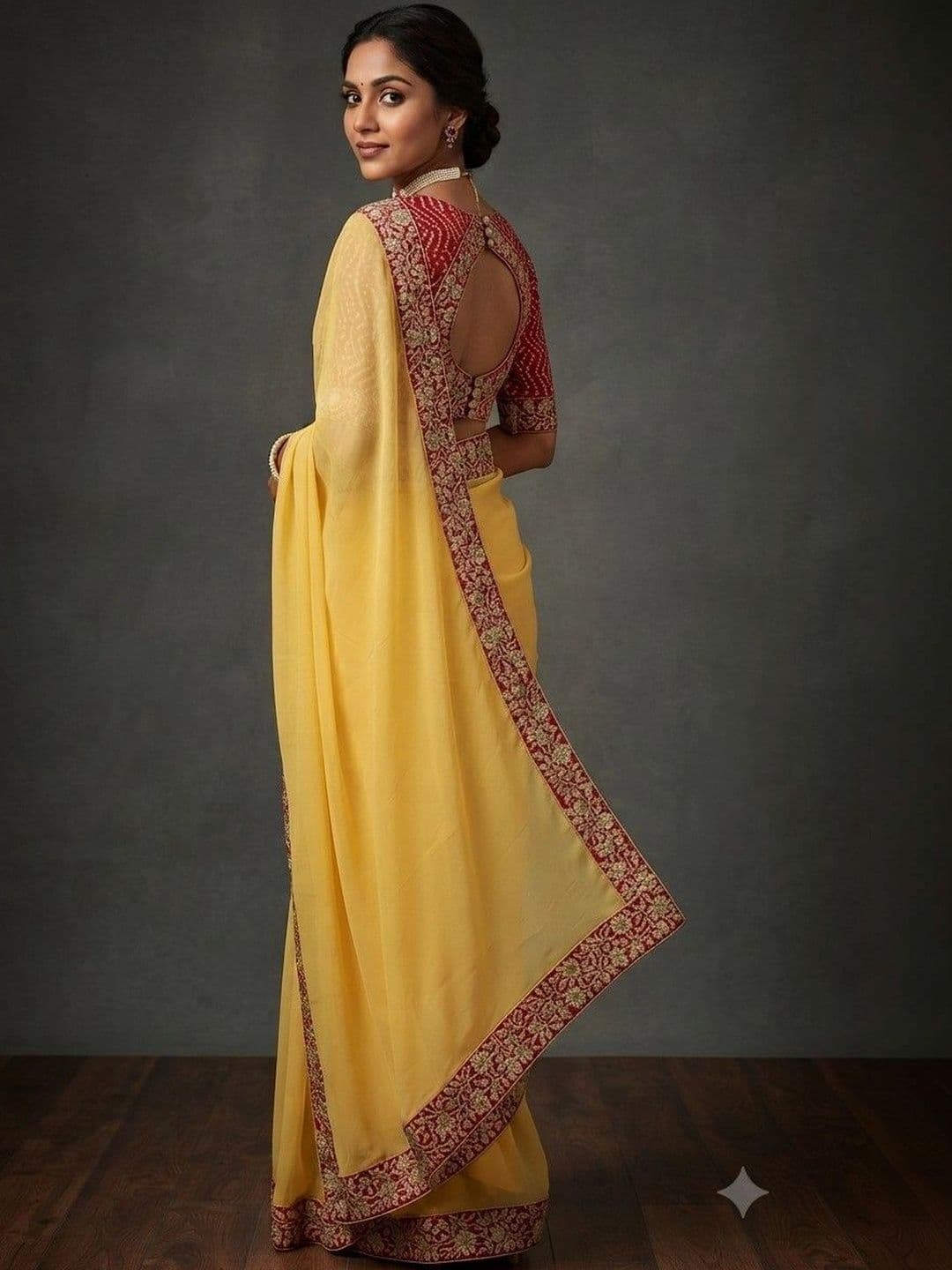 SmileyFashion Floral Embroidered Poly Chiffon Designer Saree thumbnail 3