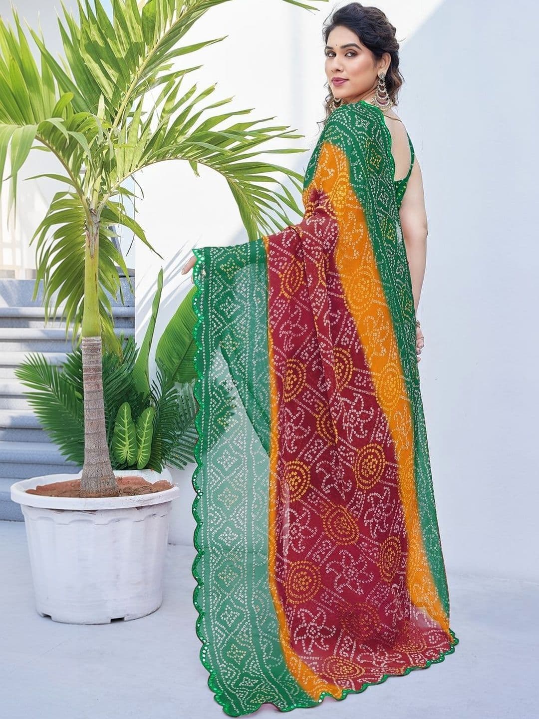 Subham Bandhani Mirror Work Poly Georgette Bandhani Saree thumbnail 4