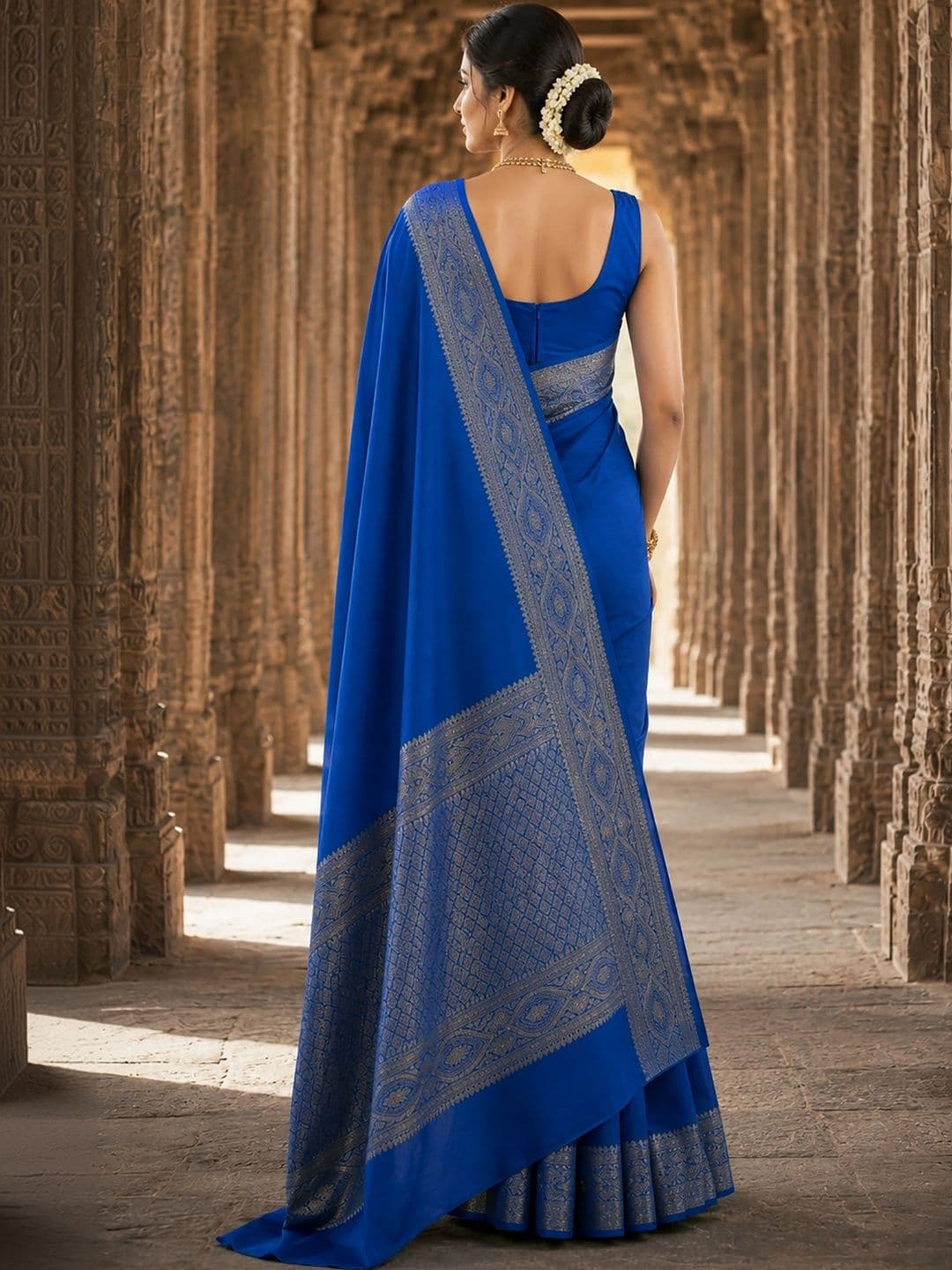 KALINI Woven Design Zari Silk Blend Designer Banarasi Saree thumbnail 4