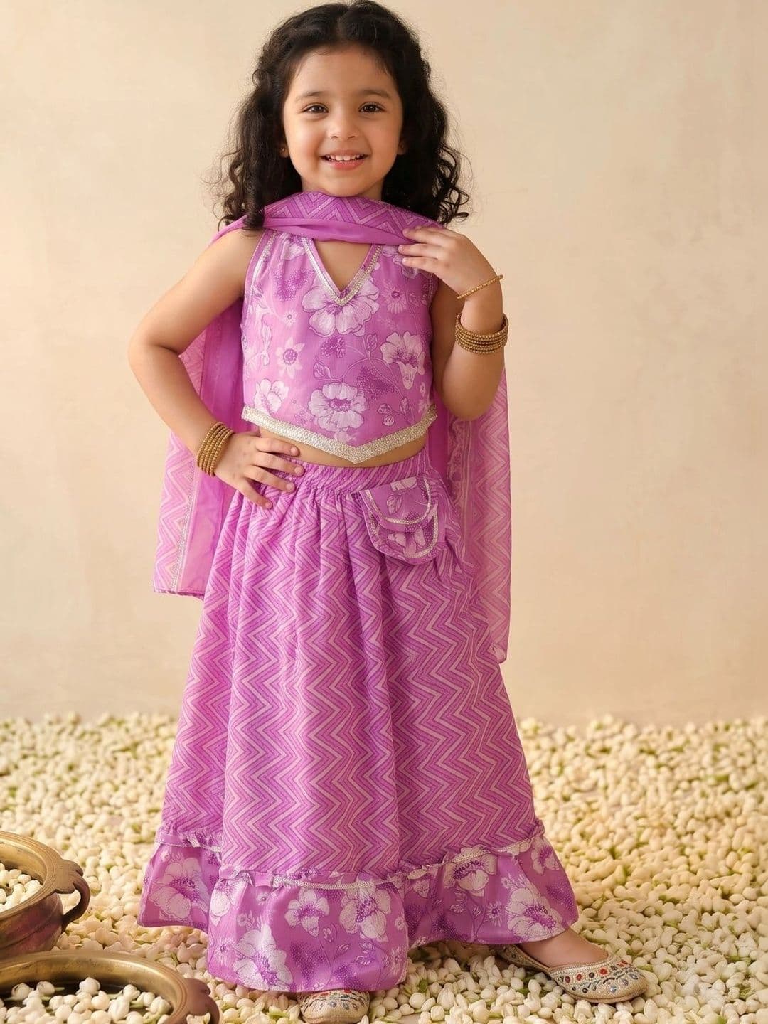Aj DEZInES Girls Printed Ready to Wear Lehenga & Blouse With Dupatta thumbnail 2