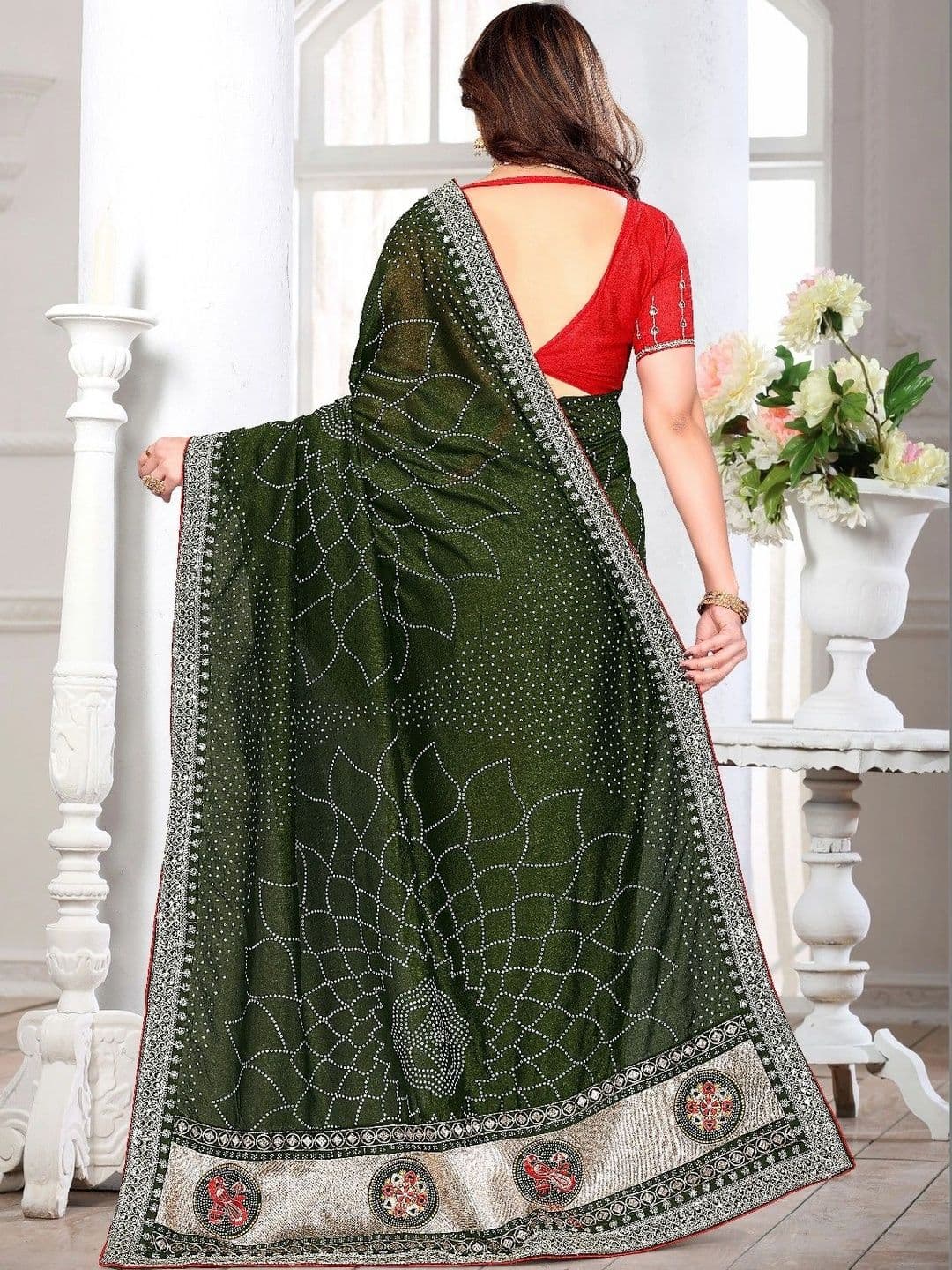 SmileyFashion Embellished Embroidered Art Silk Designer Saree thumbnail 4