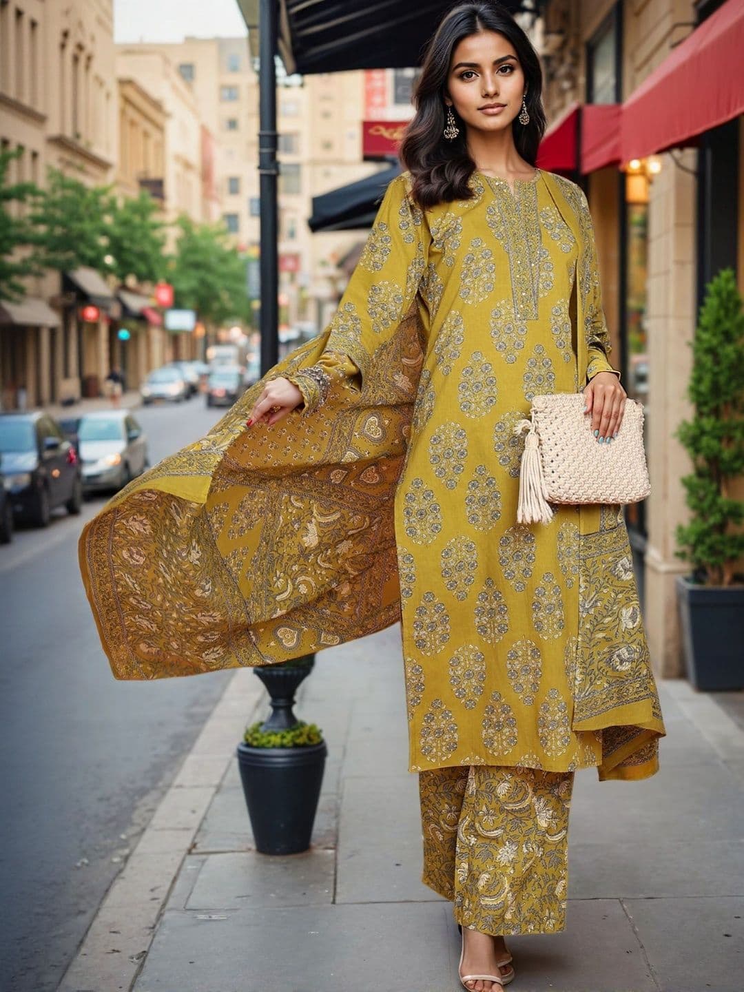 SZN Women Green Printed Pure Cotton Kurta Sets thumbnail 5