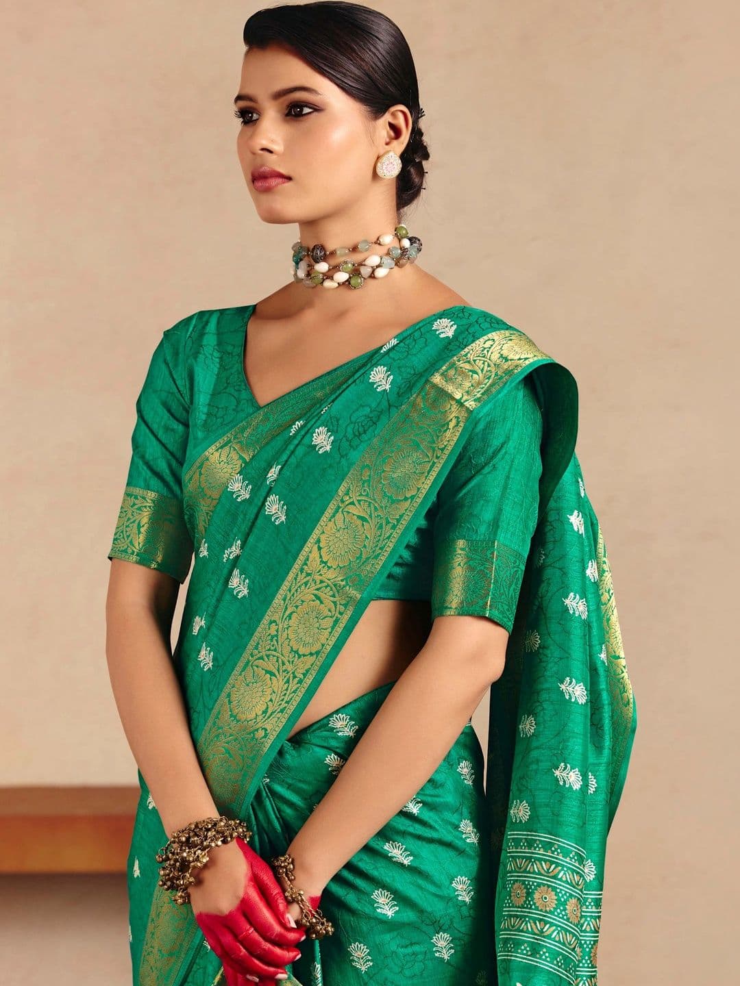 Dhaaga Ghar Ethnic Motifs Zari Silk Blend Fusion Saree thumbnail 2