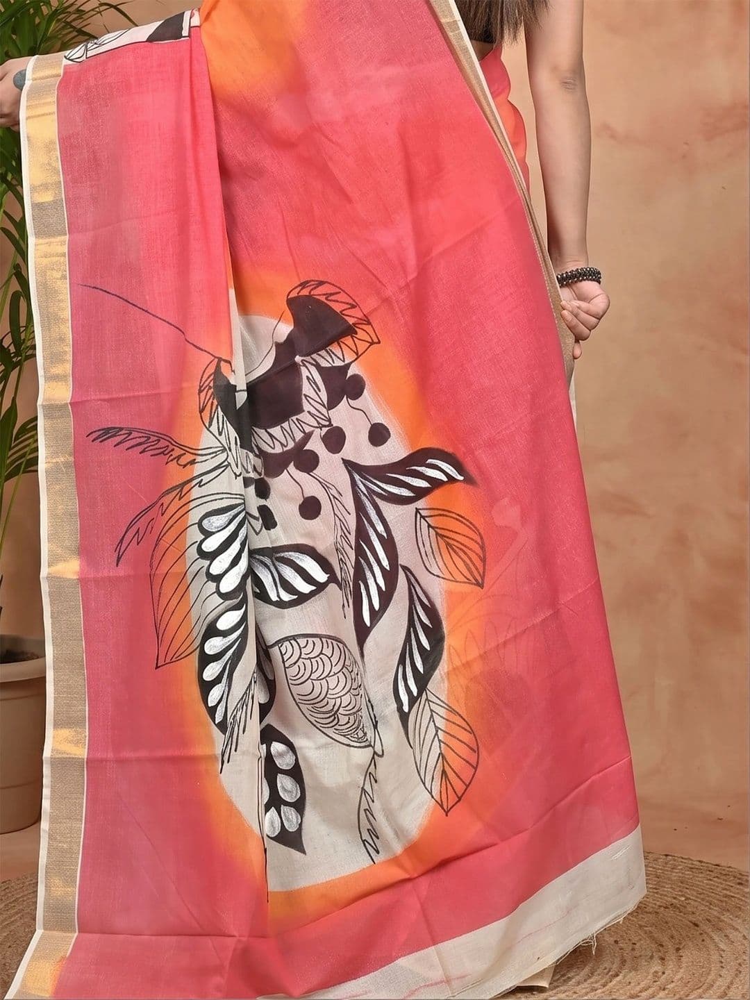GitAsit Hand Painted Zari Saree thumbnail 2