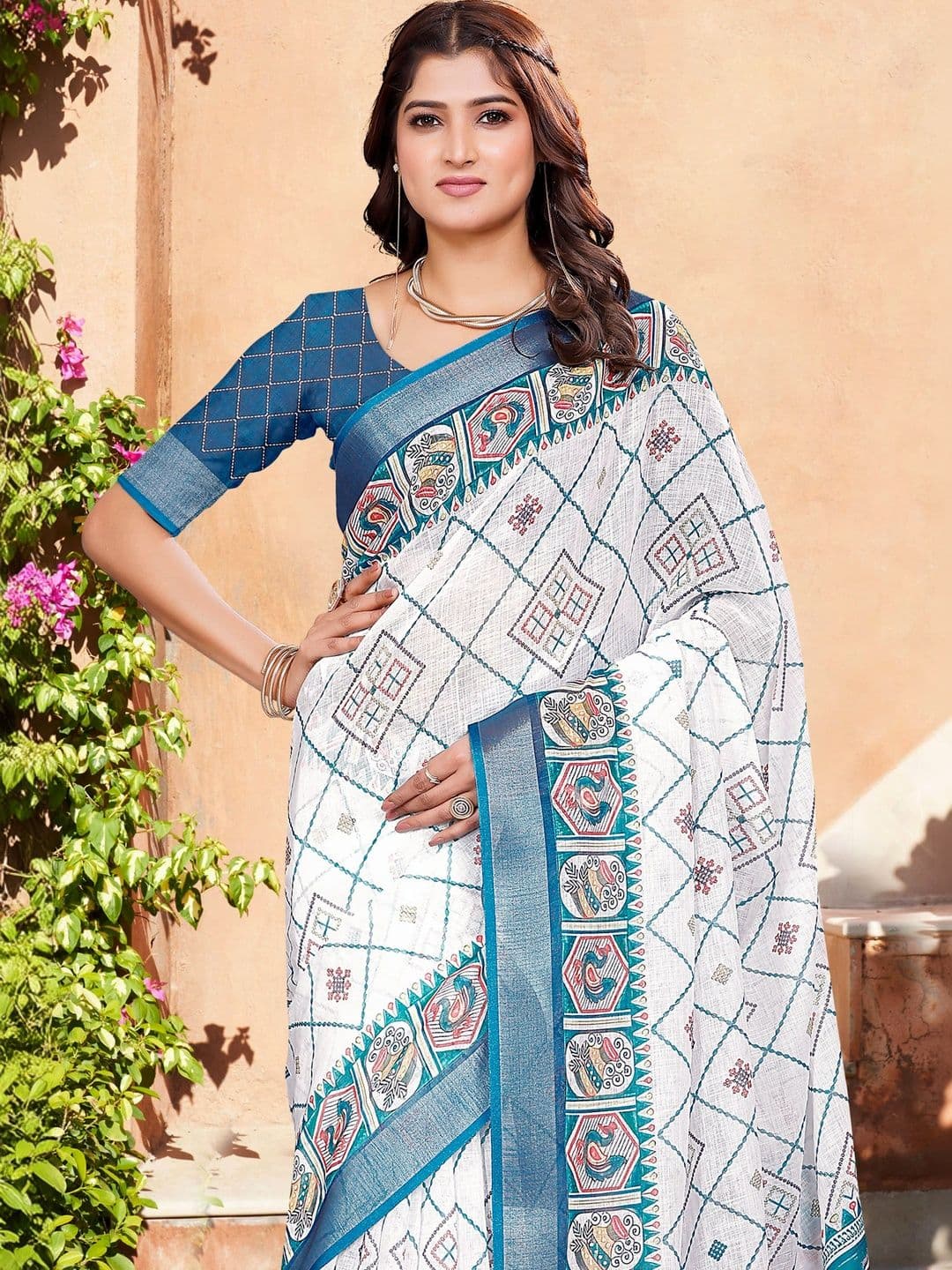 HERE&NOW Women Kalamkari Cotton Blend Saree thumbnail 3