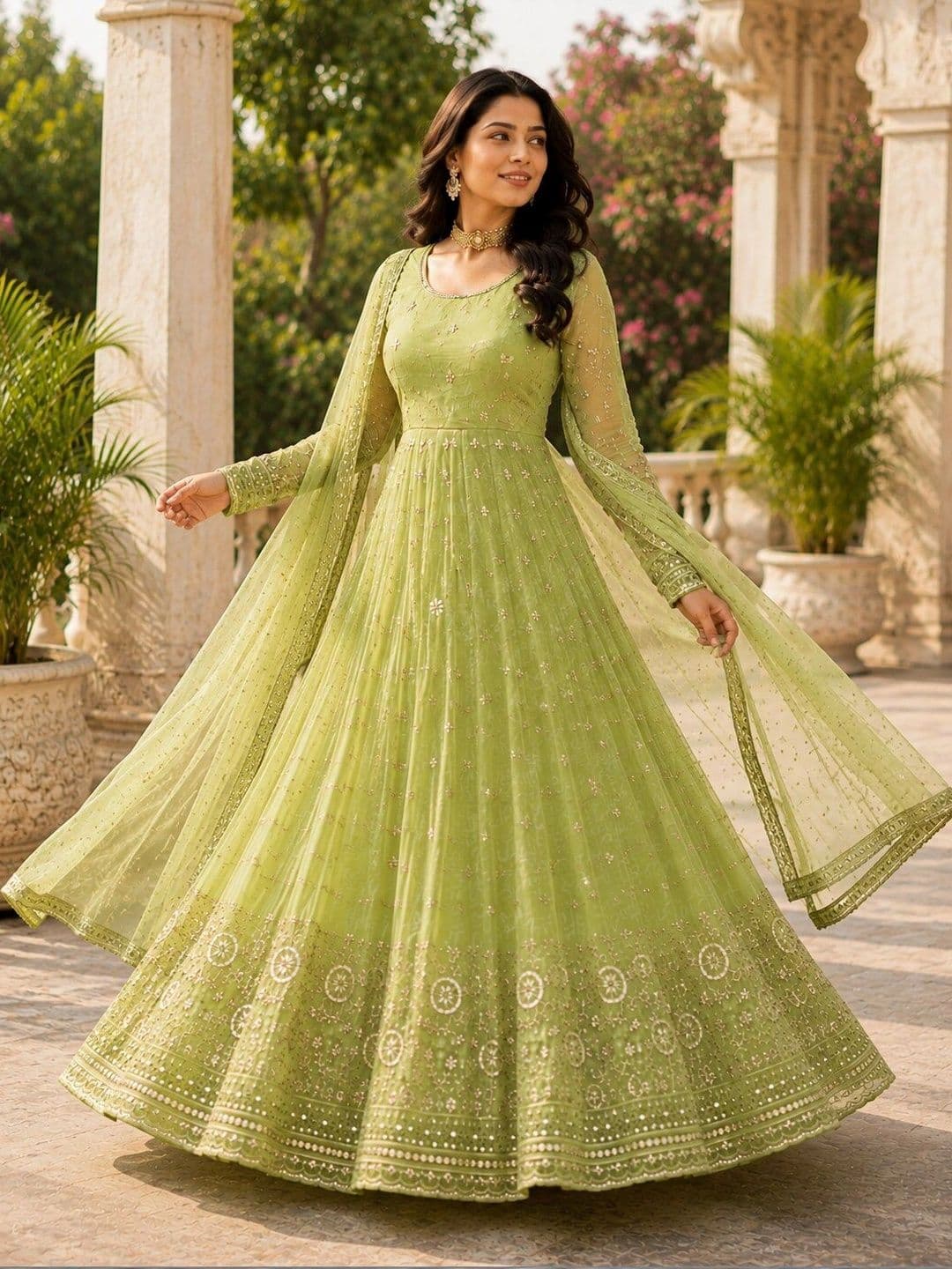 KALINI Women Ethnic Motifs Embroidered Empire Sequinned Kurta with Trousers & With Dupatta thumbnail 5
