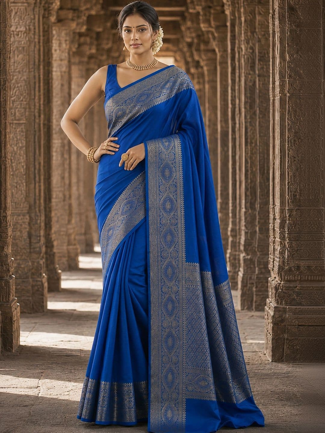 KALINI Woven Design Zari Silk Blend Designer Banarasi Saree thumbnail 3