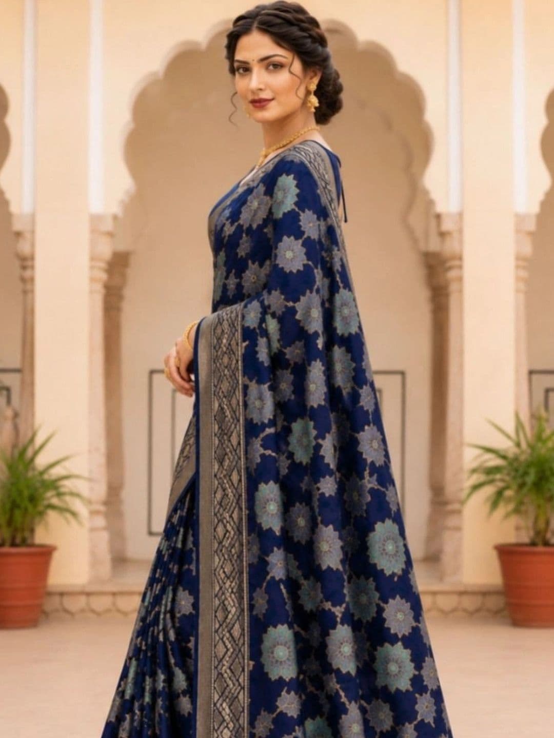 PANJURLI Floral Zari Brasso Saree thumbnail 4