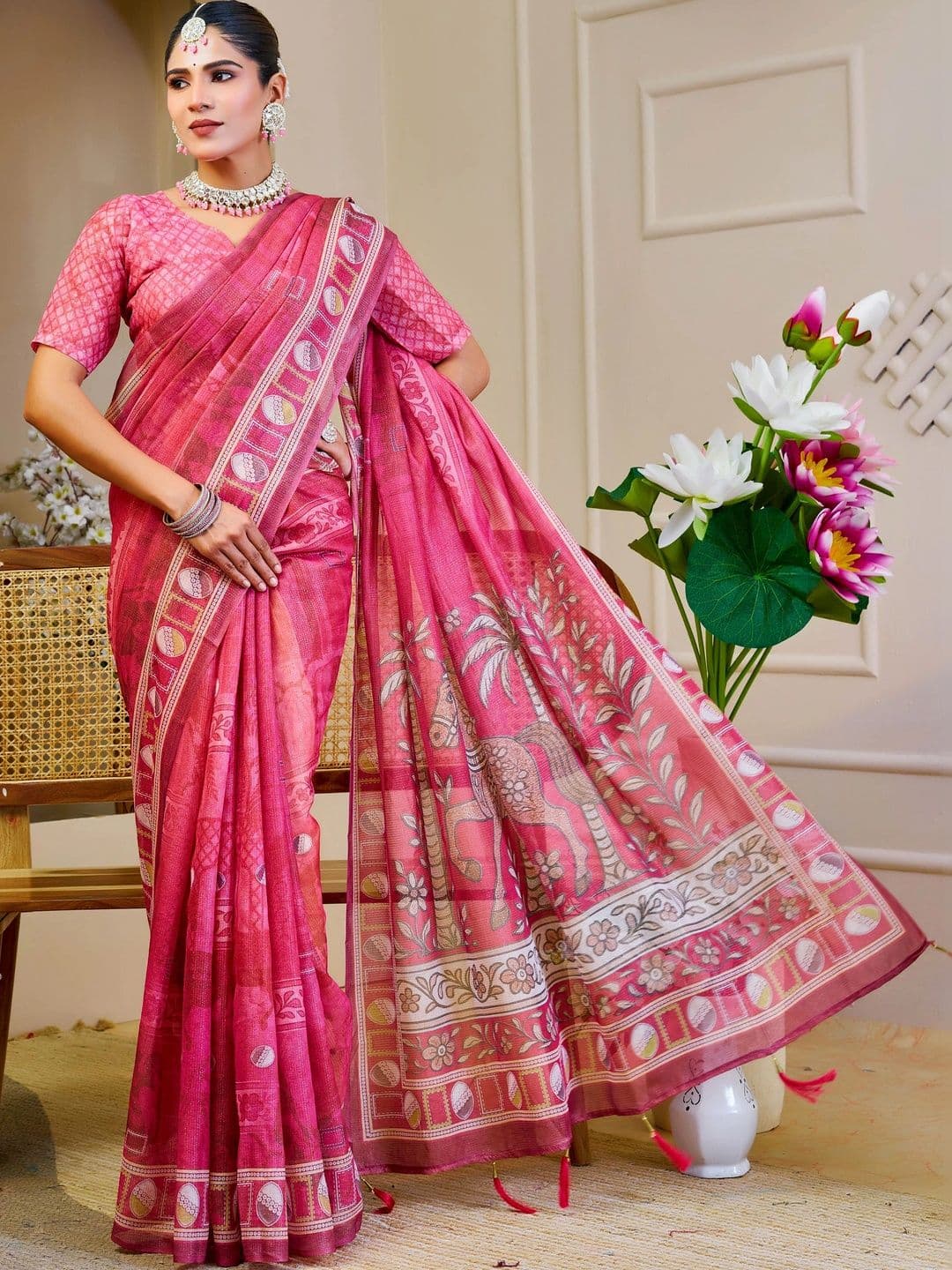 Maroosh  Women Ethnic Motifs Silk Cotton Handloom Saree thumbnail 4