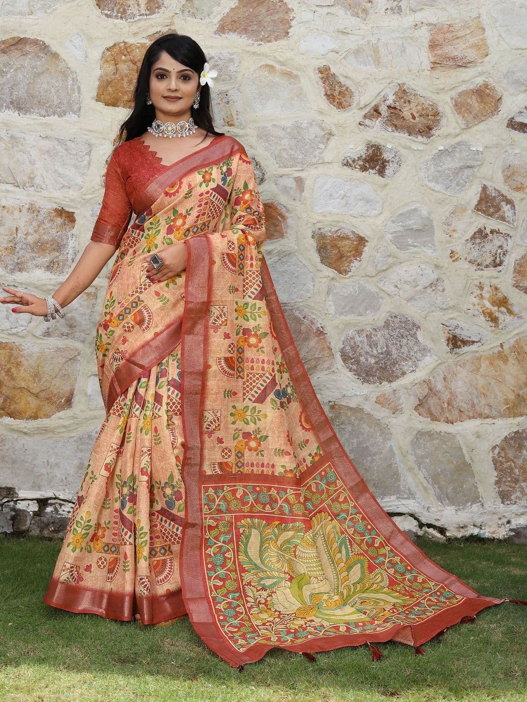 HERE&NOW Women  Kalamkari Silk Cotton Handloom Saree thumbnail 2