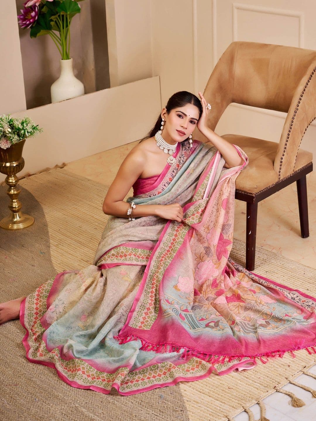 HERE&NOW Floral Silk Cotton Handloom Saree thumbnail 4
