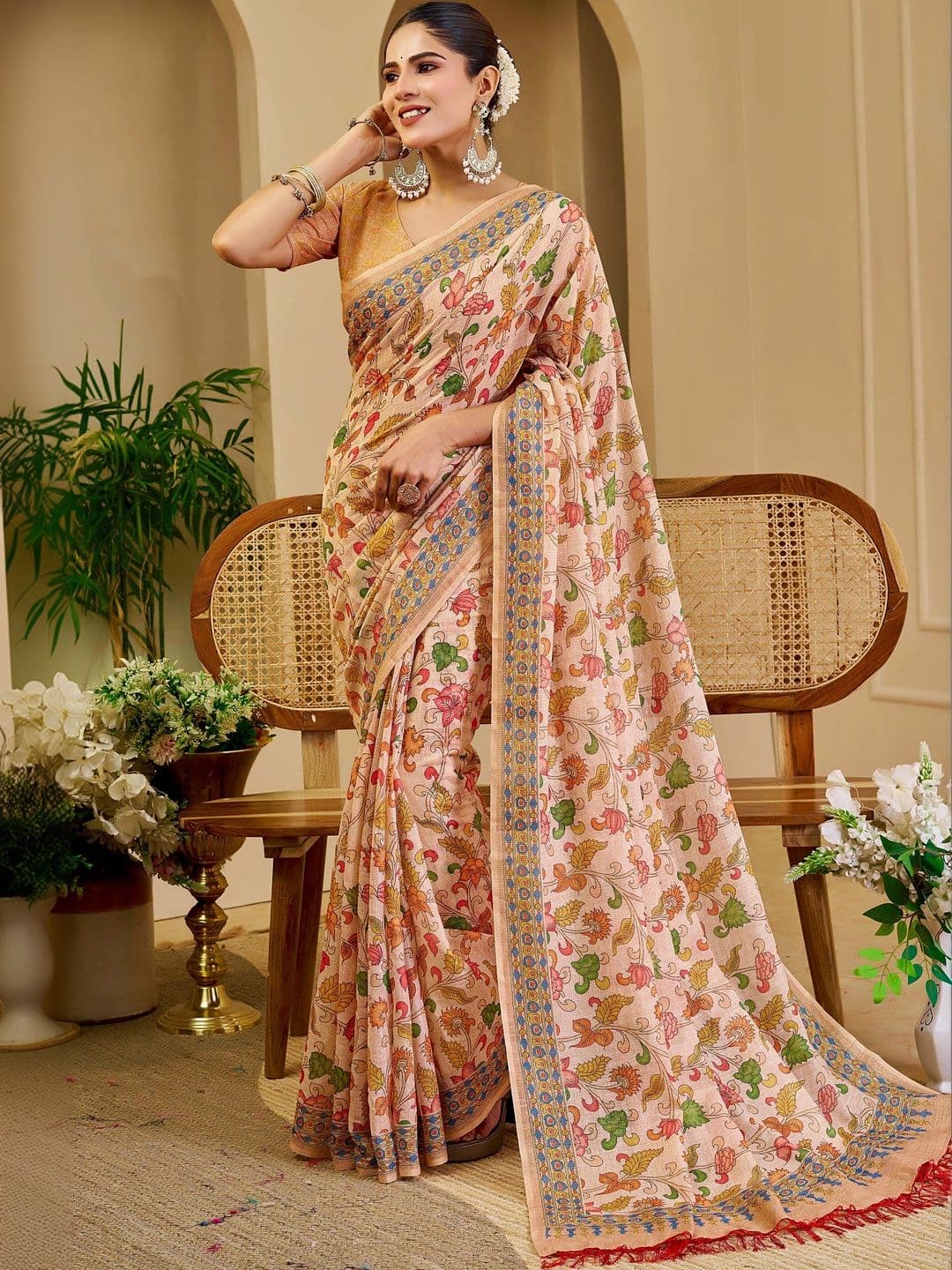 MANVAA Women  Kalamkari Silk Cotton Handloom Saree thumbnail 2