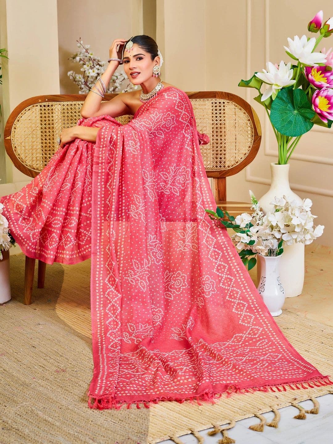 MANVAA Women  Bandhani Silk Cotton Handloom Saree thumbnail 2
