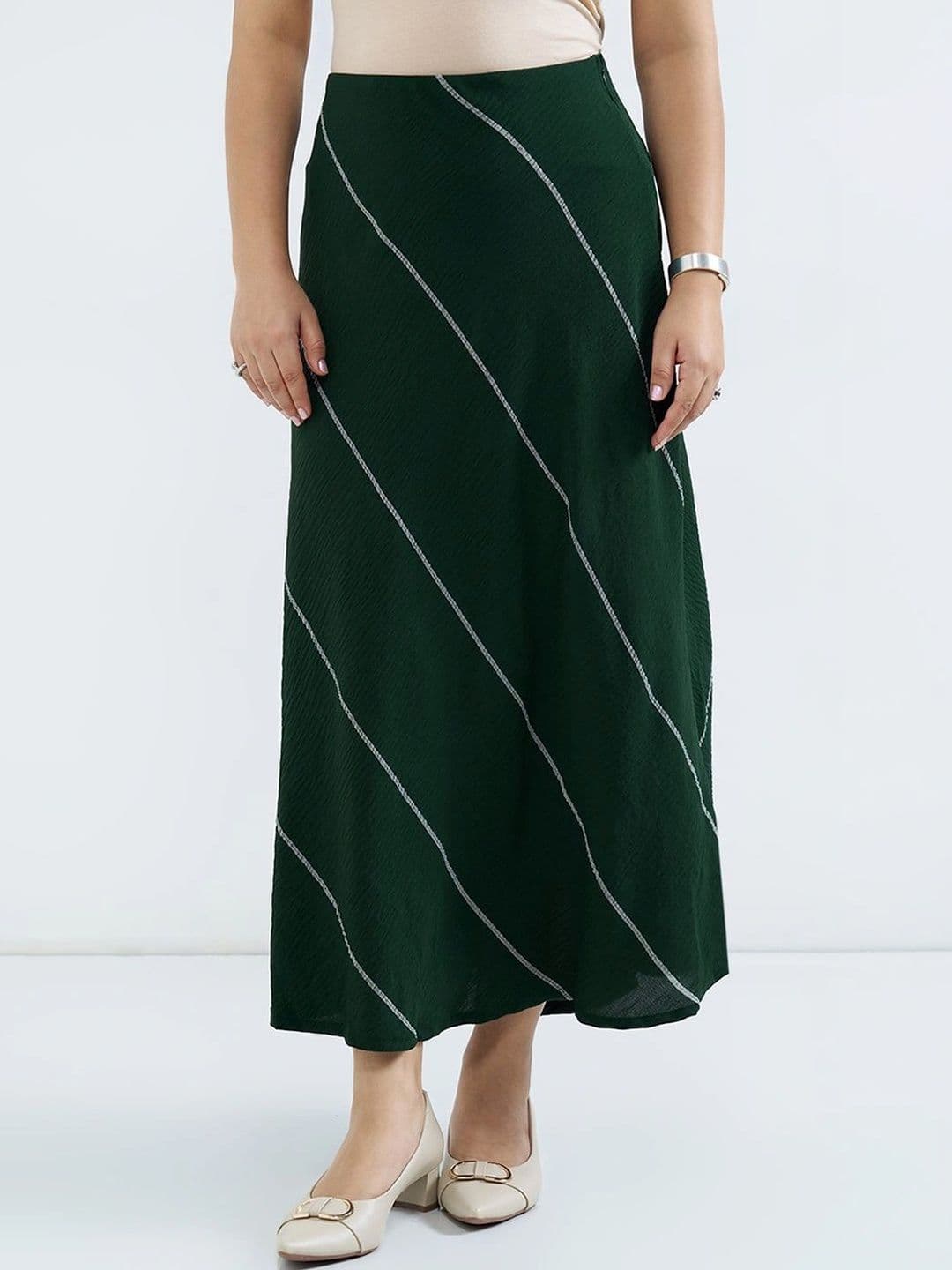 Honey Curvytude by Pantaloons Women Striped Midi A-Line Skirt thumbnail 6
