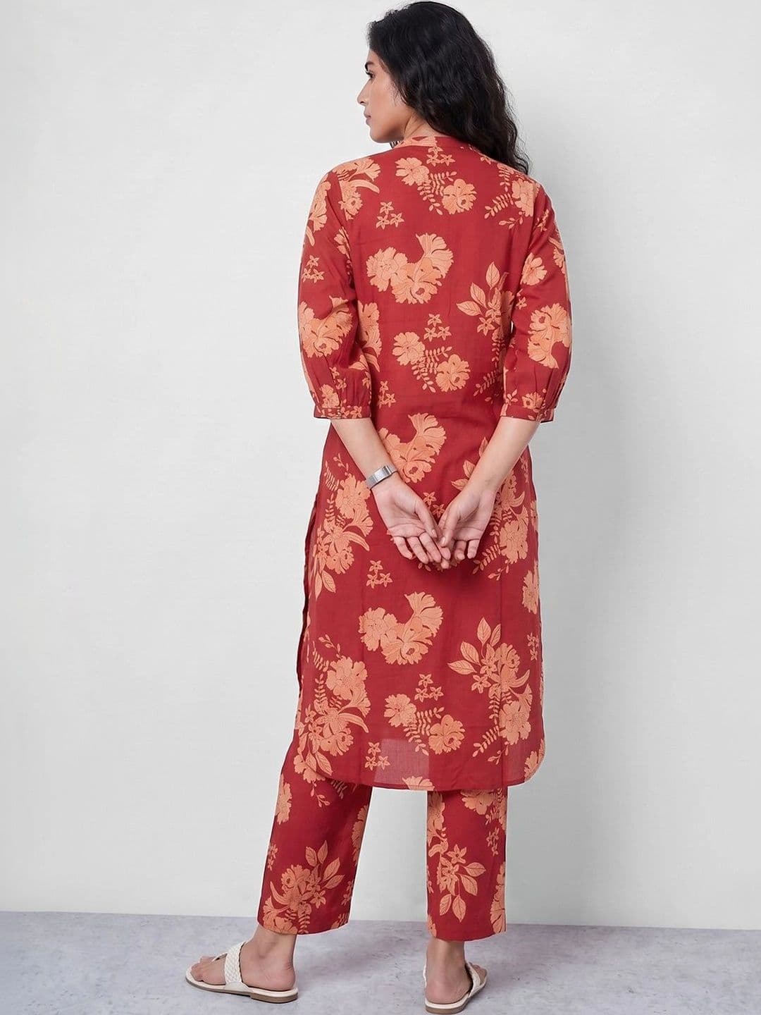 Melange by Lifestyle Women Floral Printed Regular Kurta with Trousers thumbnail 2
