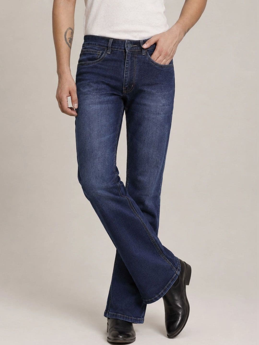 Denimora Men Bootcut Mid-Rise Low Distress Stretchable Jeans - view 1
