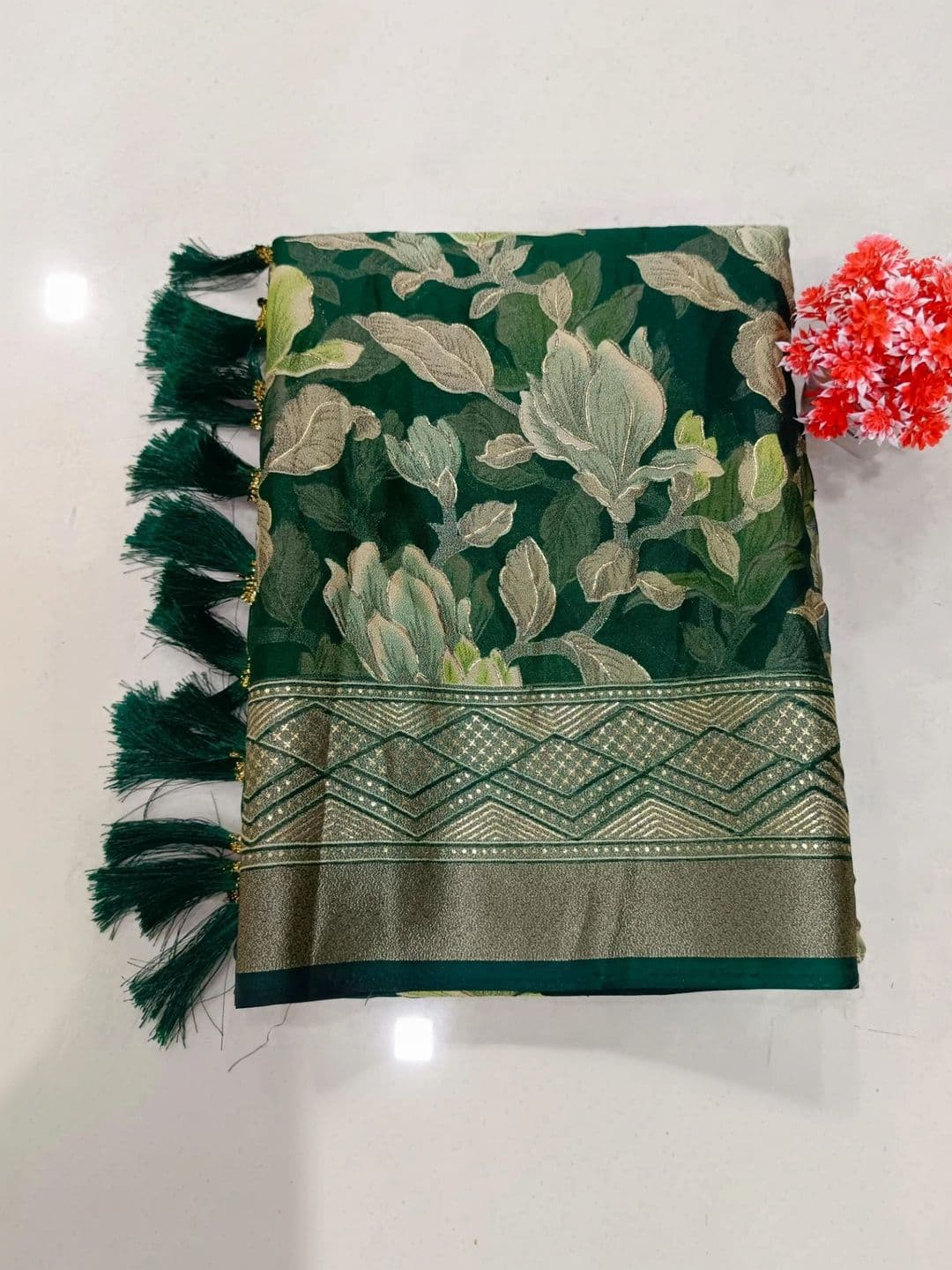Moda Rapido Floral Zari Brasso Saree thumbnail 3