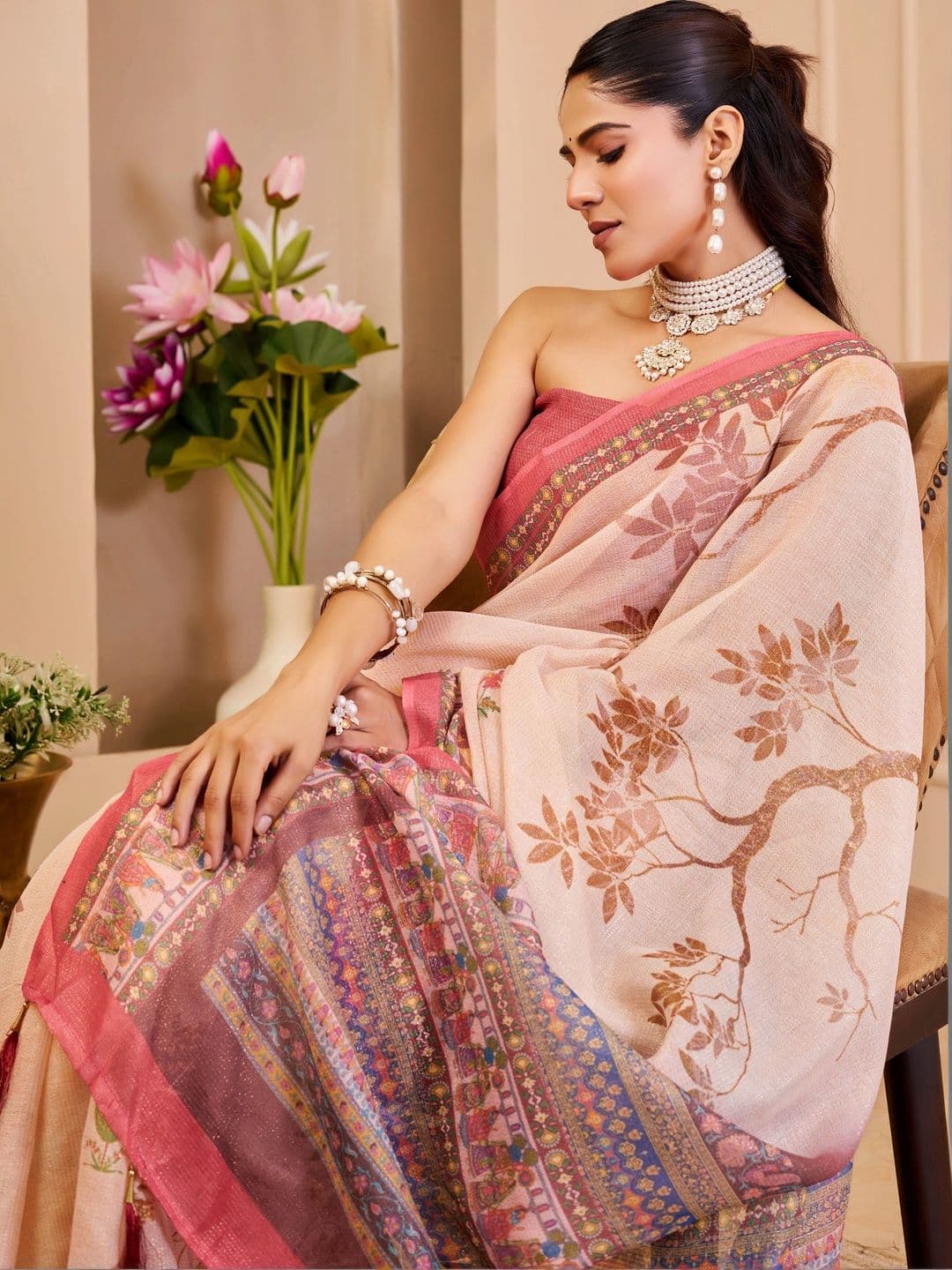 HERE&NOW Floral Silk Cotton Handloom Saree thumbnail 2