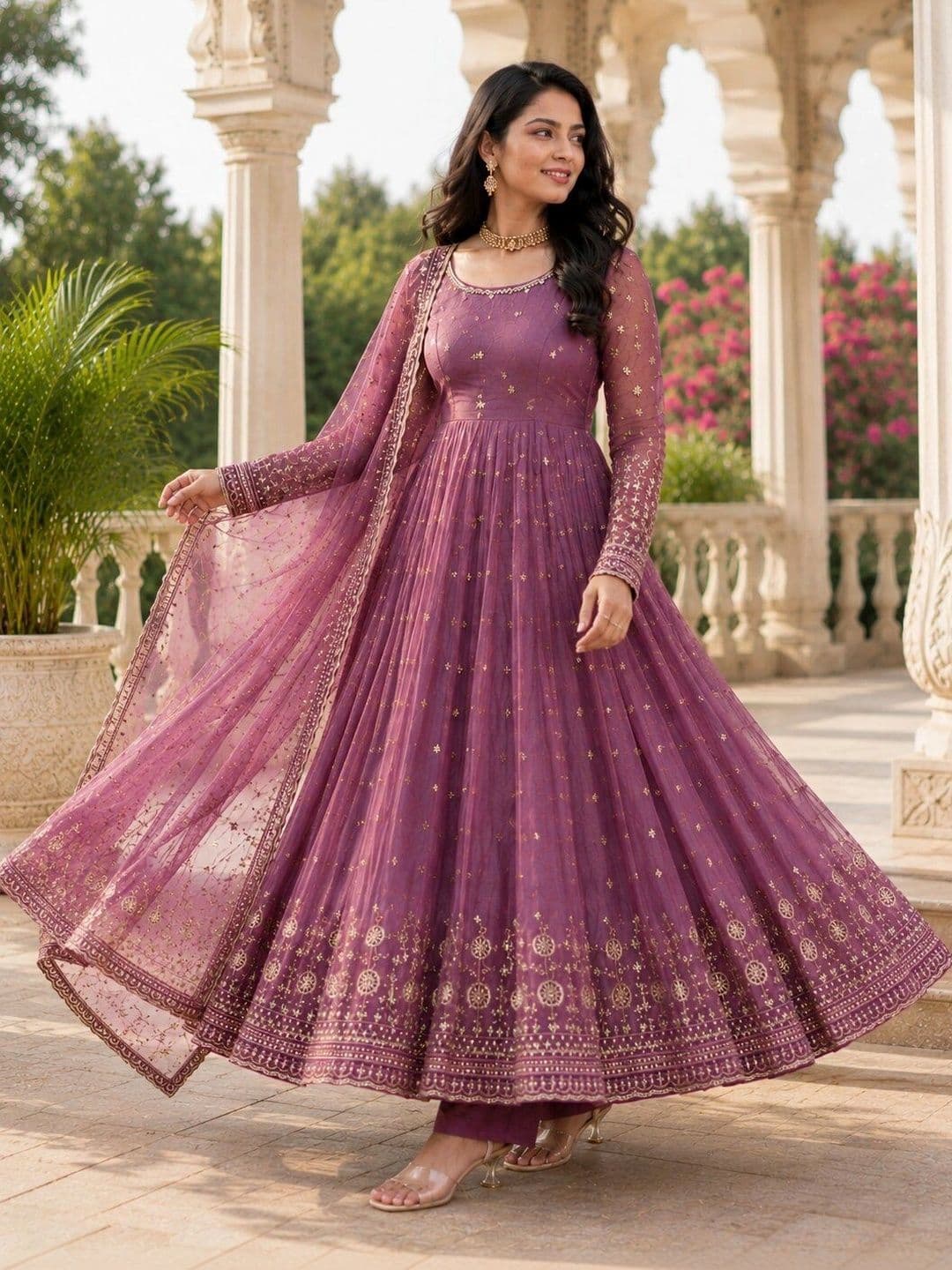 KALINI Women Ethnic Motifs Embroidered Empire Kurta with Trousers & With Dupatta thumbnail 6