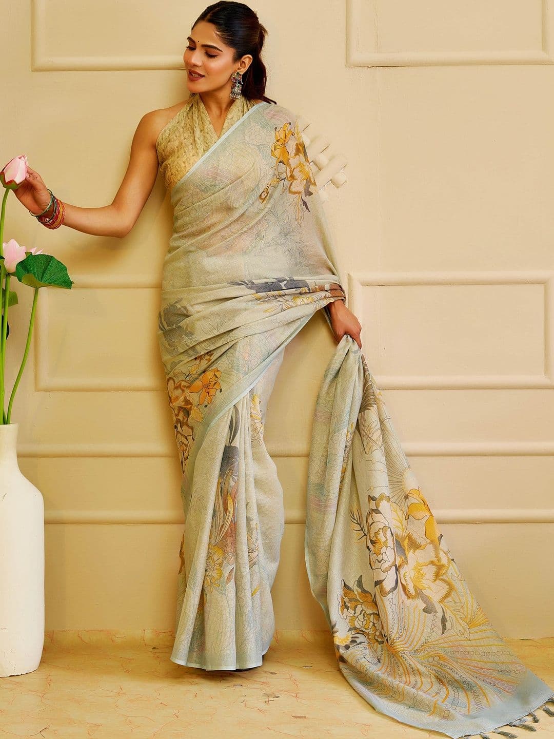 HERE&NOW Floral Silk Cotton Handloom Saree thumbnail 5