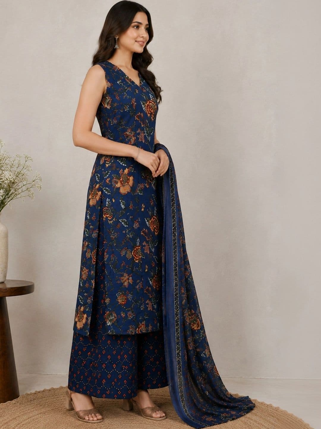 DHANSHREE TEX Women Floral Printed Regular Kurta with Palazzos & With Dupatta thumbnail 3
