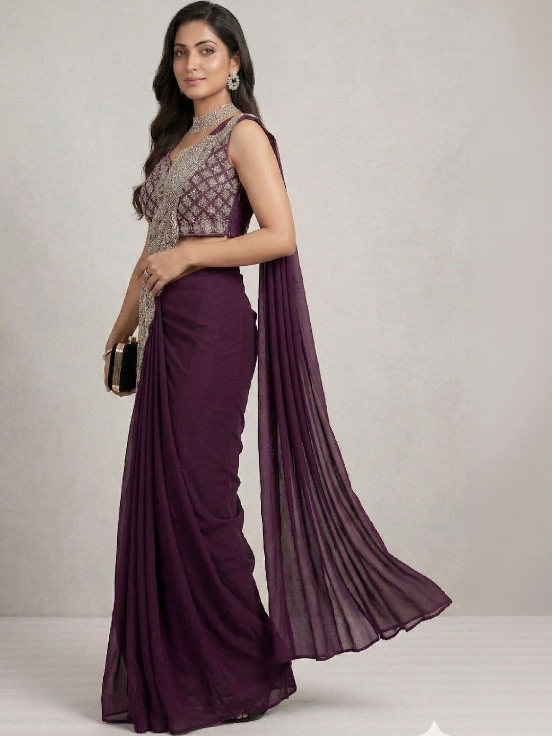 SmileyFashion Embellished Embroidered Pure Georgette Designer Saree thumbnail 4