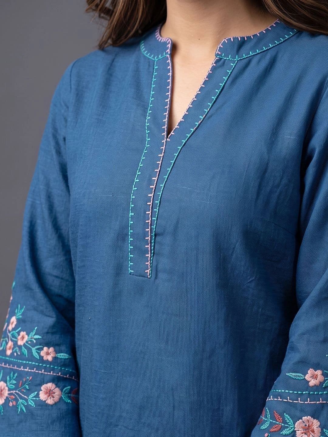 Navibhu Women Ethnic Motifs Embroidered Regular Thread Work Kurta with Trousers thumbnail 6