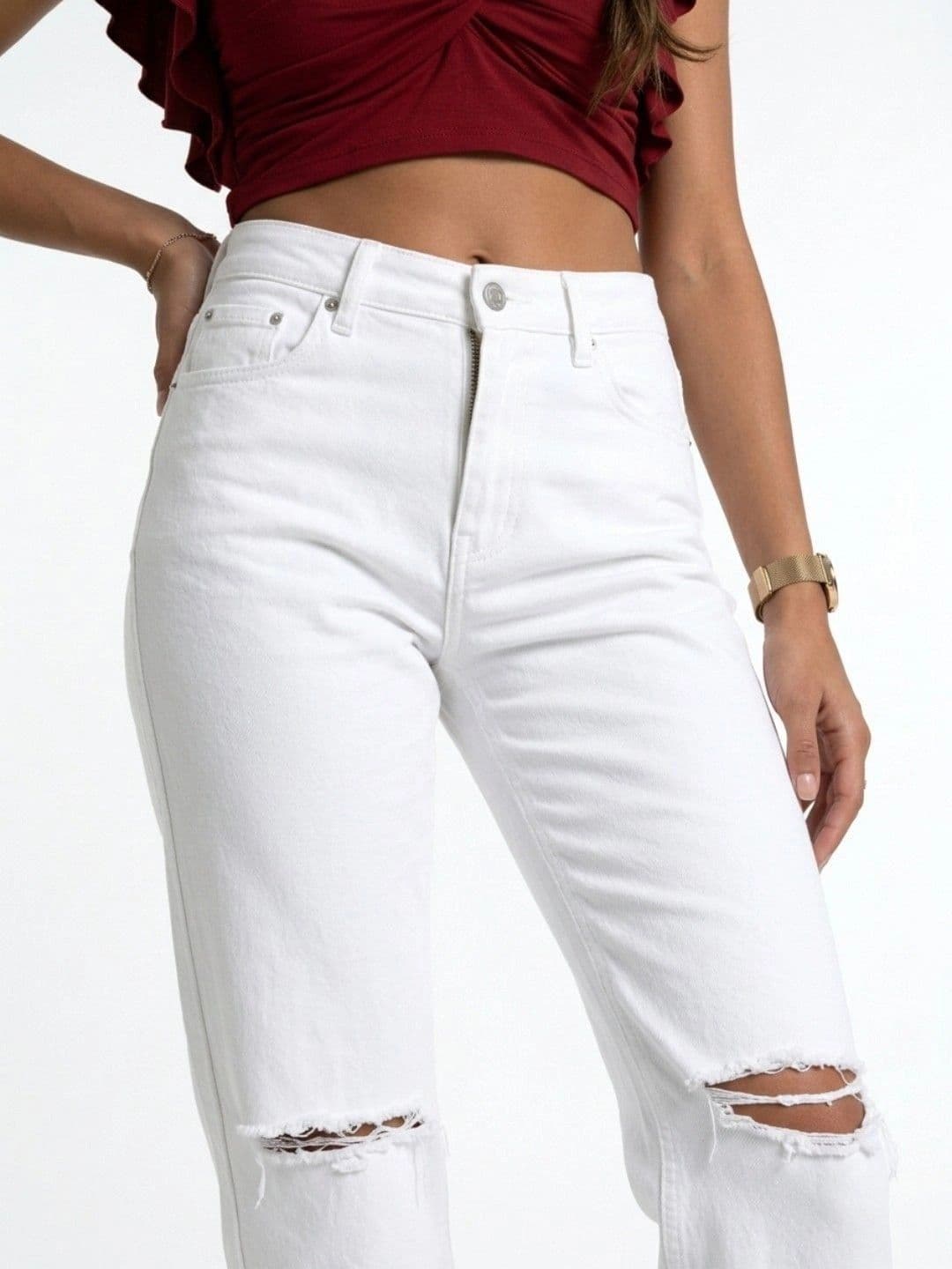 jeancherry Women Classic Relaxed Fit Mid-Rise Highly Distressed Stretchable Jeans thumbnail 5