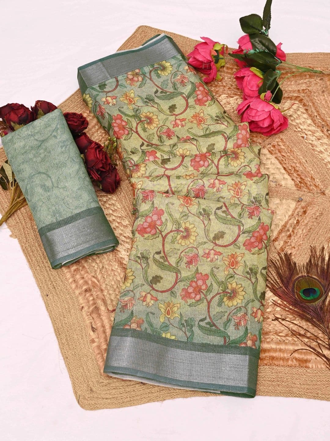 HERE&NOW Floral Silk Cotton Handloom Saree - view 1