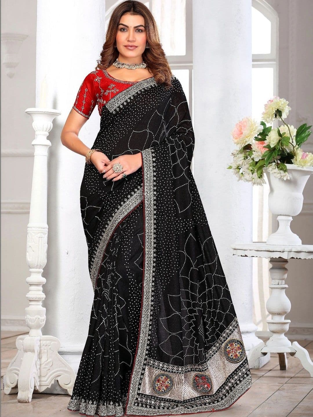 SmileyFashion Bandhani Embroidered Art Silk Designer Saree - view 1