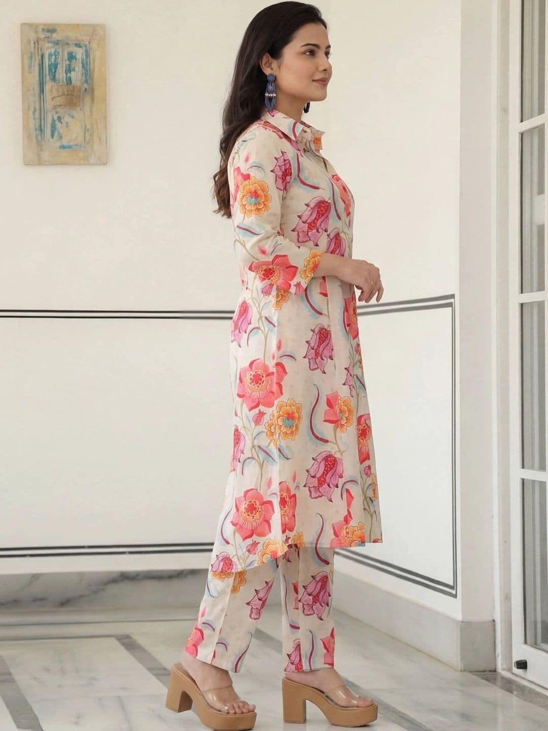 KALINI Women Floral Printed Regular Kurta with Trousers thumbnail 4