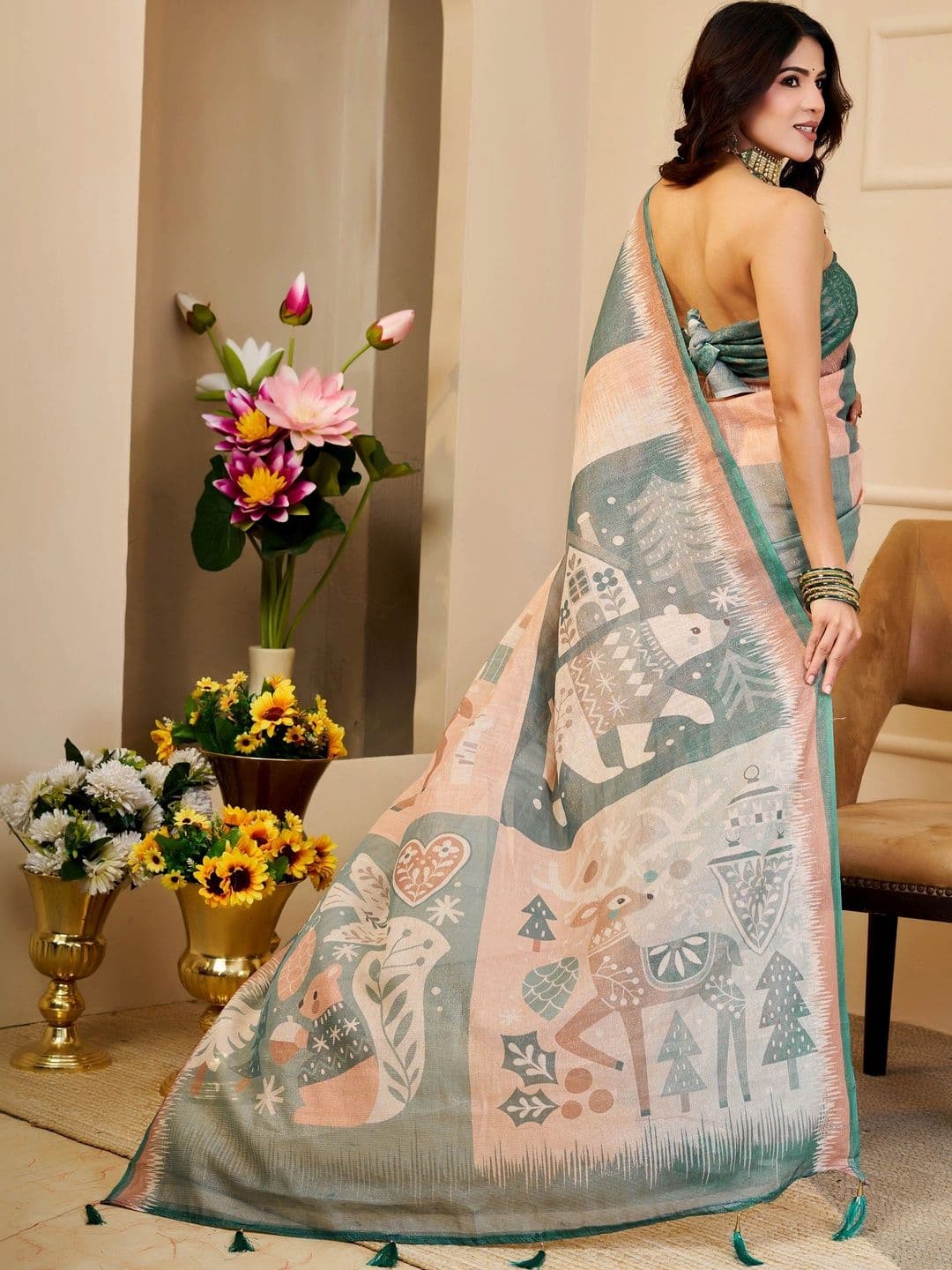 HERE&NOW Floral Silk Cotton Handloom Saree thumbnail 7