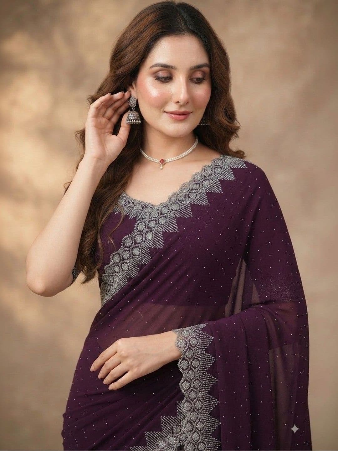 SmileyFashion Embellished Pure Georgette Saree thumbnail 4