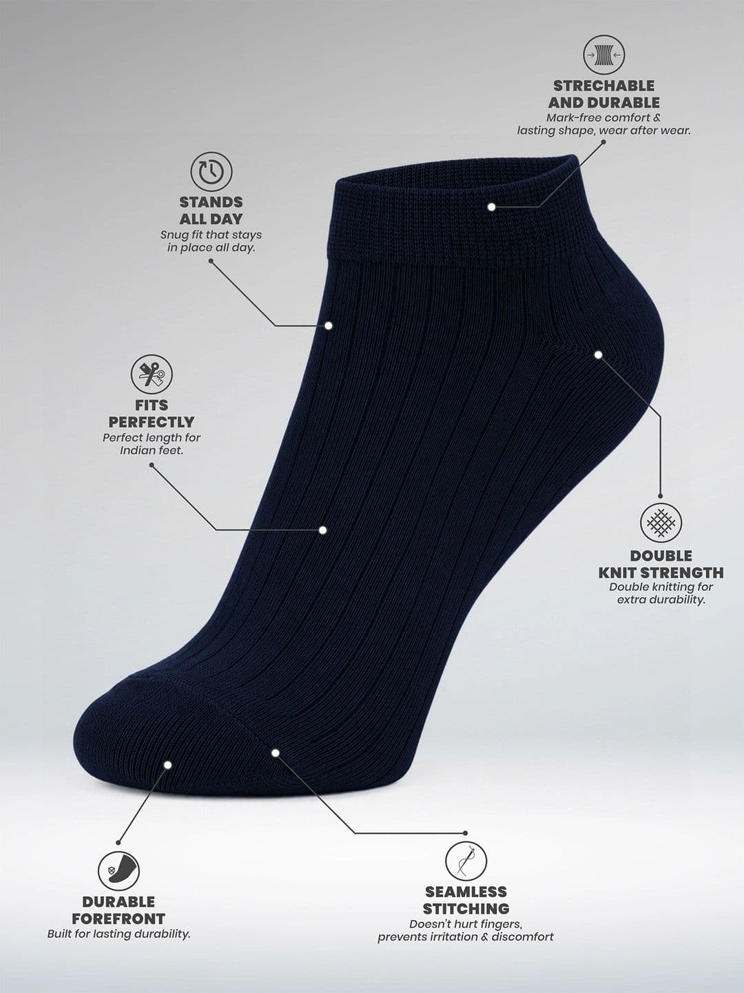 LOUIS STITCH Men Pack of 3 Cotton Assorted Striped Ankle Length Socks thumbnail 4