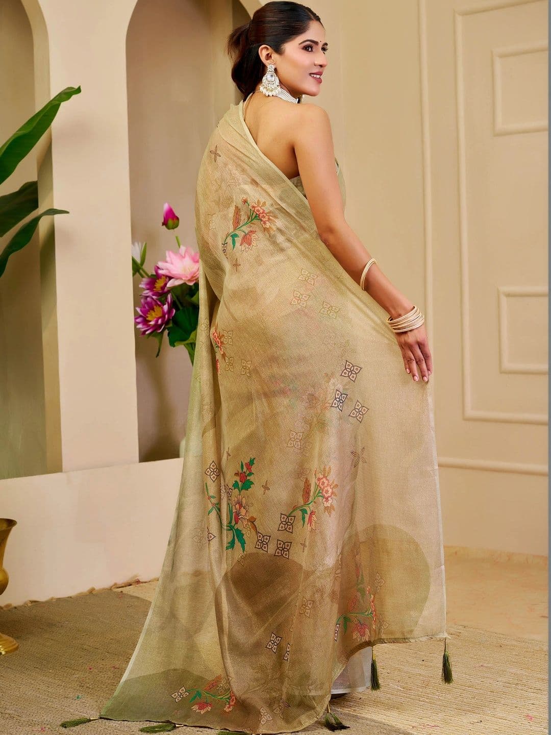 HERE&NOW Women Floral Silk Cotton Handloom Saree thumbnail 5