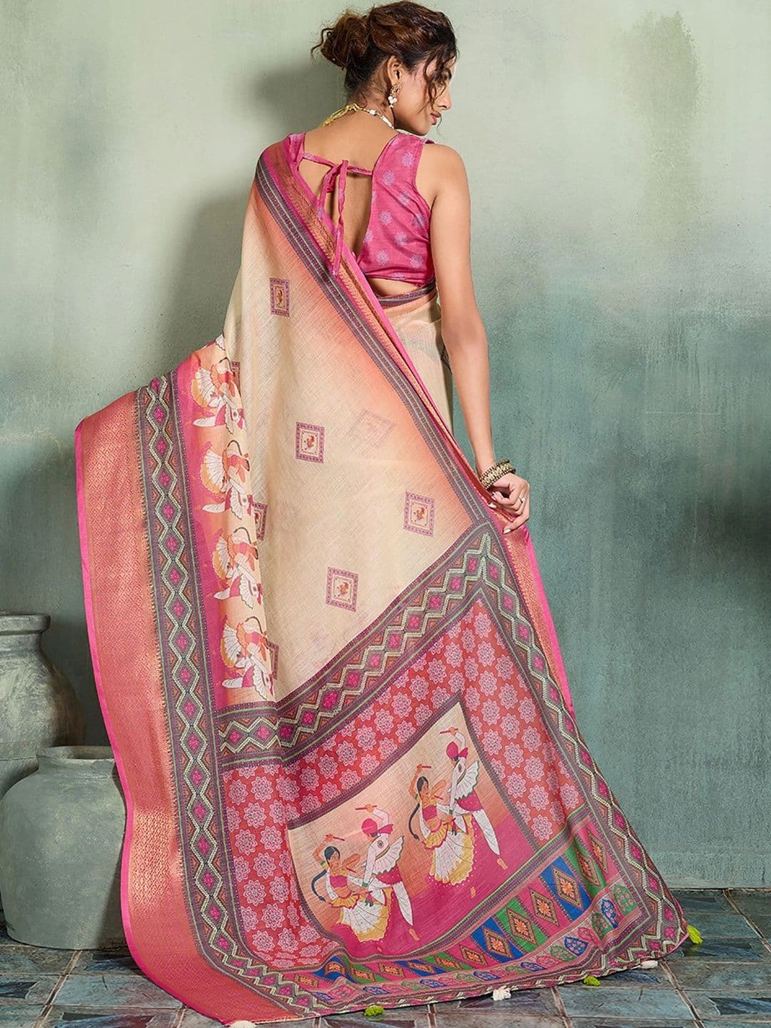 KALINI Designer Block Print Saree thumbnail 3