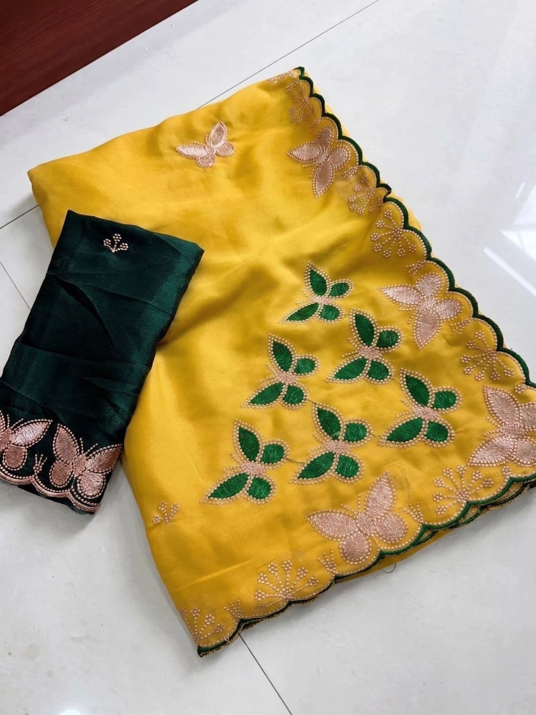 Drapes & Threads Co. Ethnic Motifs Embroidered Pure Georgette Designer Saree thumbnail 4