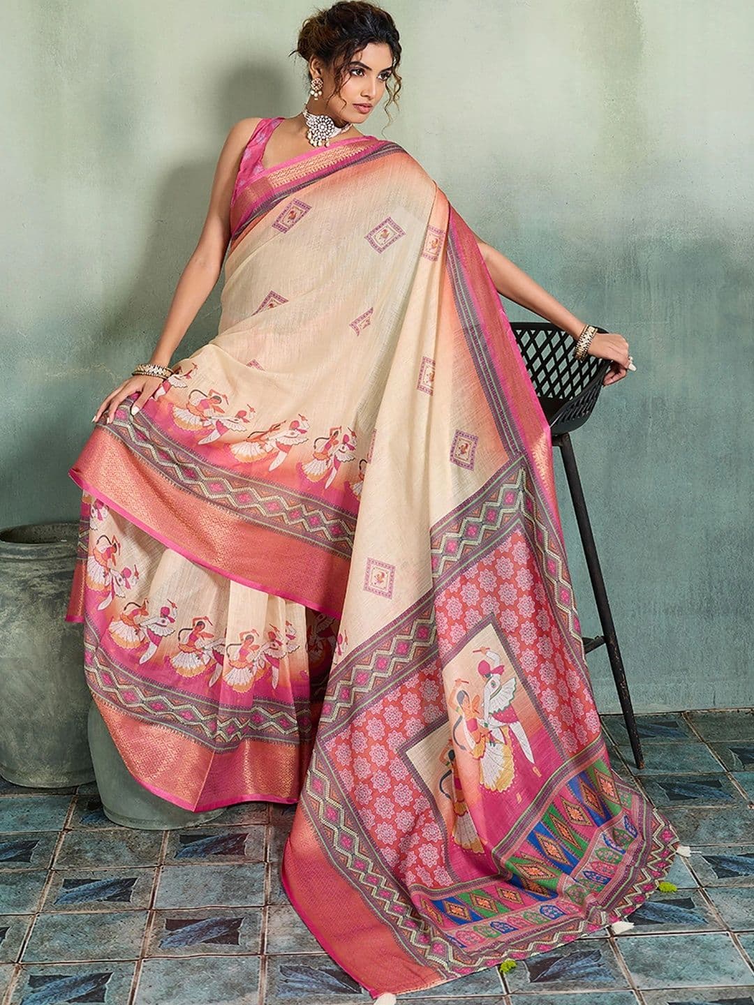 KALINI Designer Block Print Saree thumbnail 4