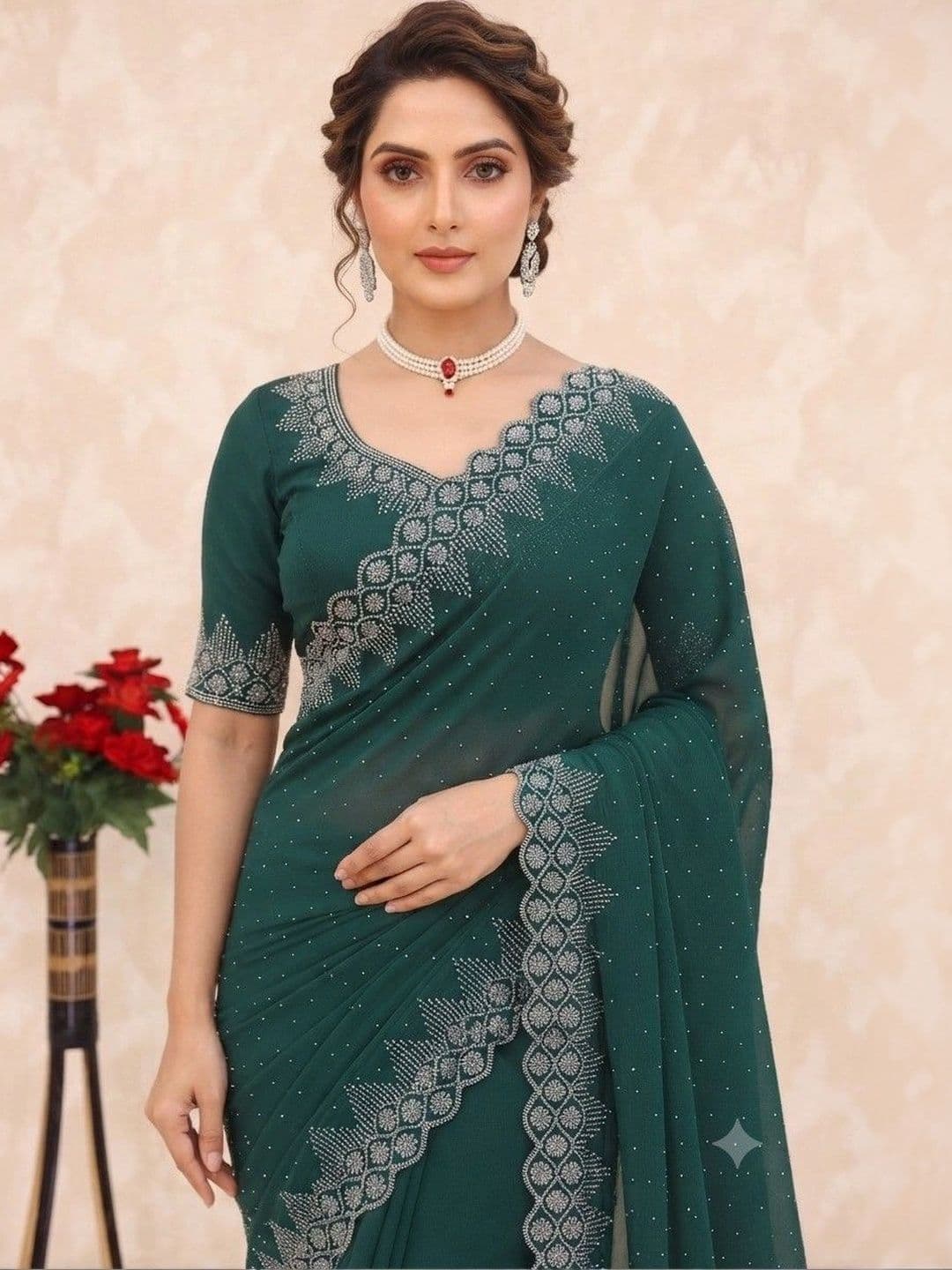 SmileyFashion Pure Georgette Saree thumbnail 3