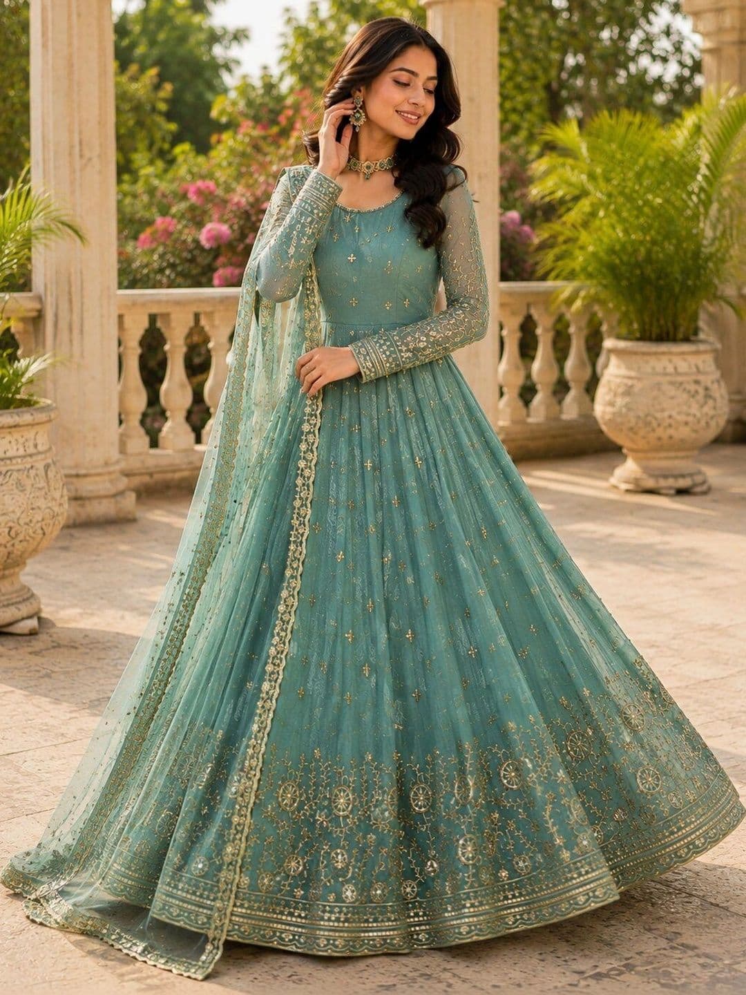 KALINI Women Ethnic Motifs Embroidered Tiered Kurta with Pyjamas & With Dupatta - view 1