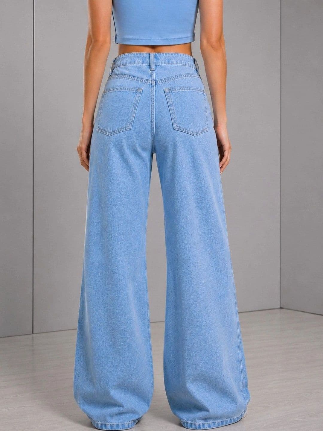 DressBerry Women Comfort Wide Leg High-Rise Light Fade Stretchable Jeans thumbnail 3