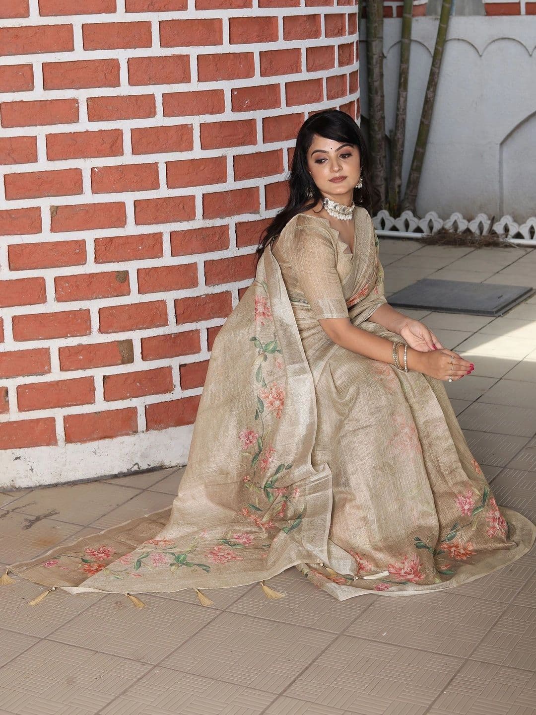HERE&NOW Floral Silk Cotton Handloom Saree thumbnail 2
