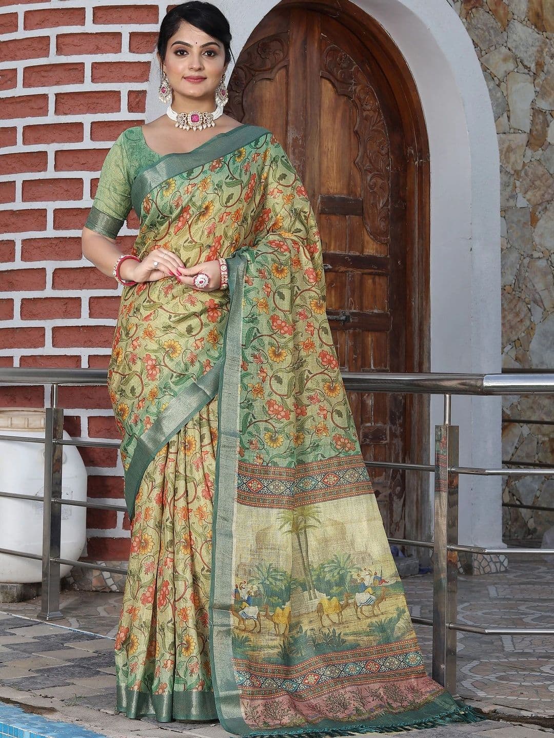 MANVAA Women Floral Silk Cotton Handloom Saree - view 1