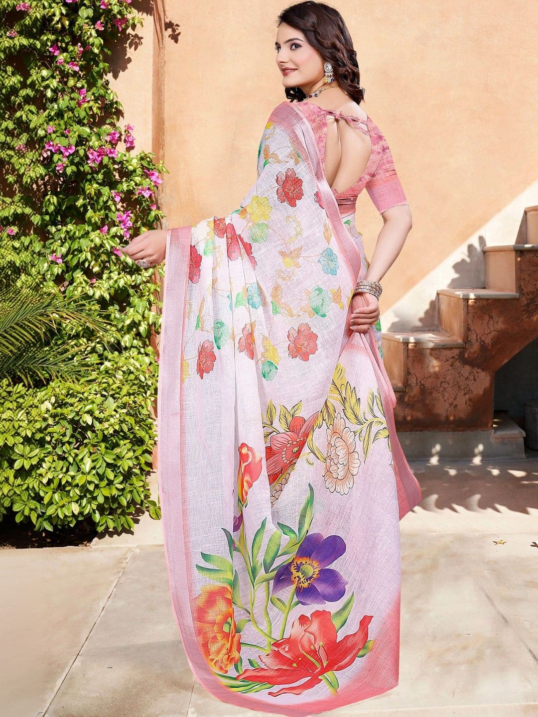 MANVAA Women Floral Cotton Saree thumbnail 2