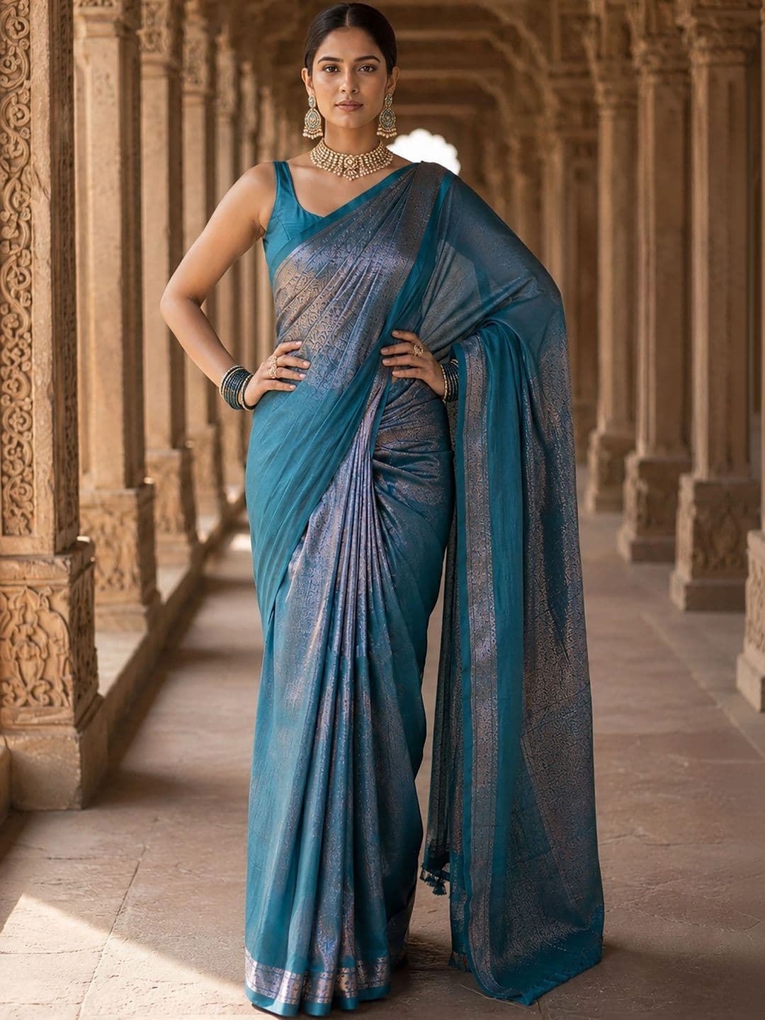 KALINI Woven Design Zari Silk Blend Designer Banarasi Saree thumbnail 5