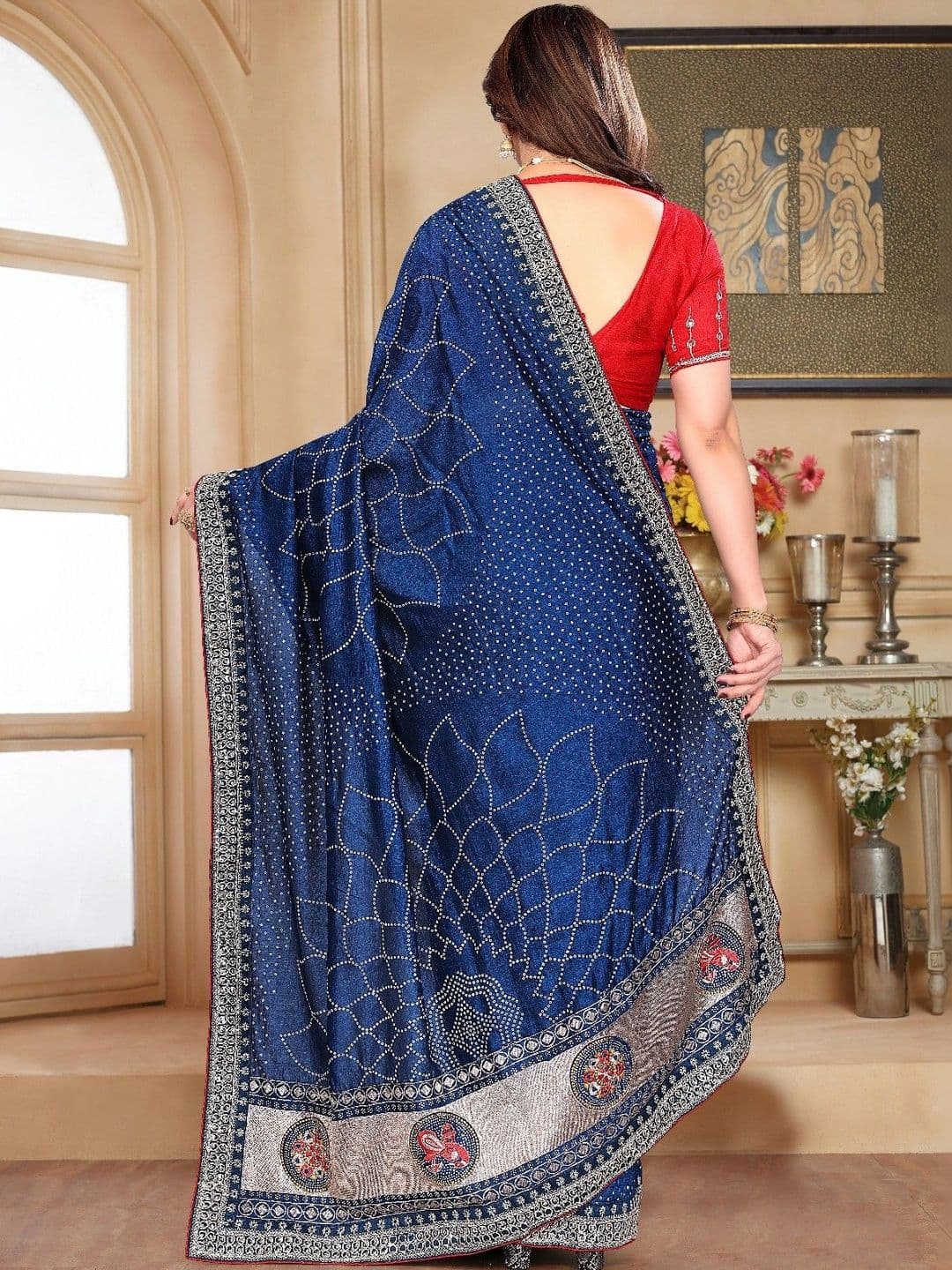 SmileyFashion Embellished Embroidered Art Silk Designer Saree thumbnail 4