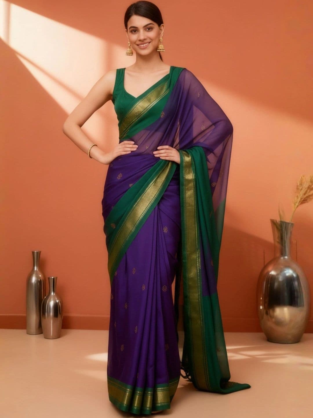 Sangria Zari  Women Pure Cotton Kanjeevaram Saree - view 1