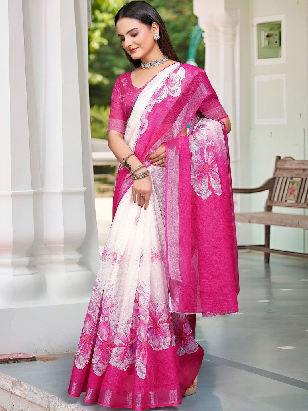 MANVAA Women Cotton Linen Saree thumbnail 2
